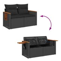 10-delige Loungeset met kussens poly rattan acacia zwart - thumbnail
