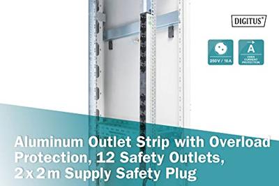 Digitus DN-95405 19 inch Stekkerdoos voor patchkast 1 HE Geaarde contactdoos Zwart