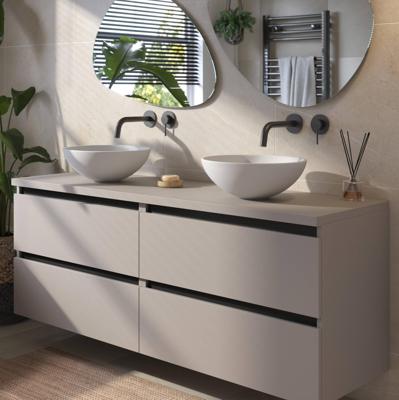 Saqu Gaia badmeubel incl. mat witte waskommen 160x51x77cm mat greige - zwarte greeplijst