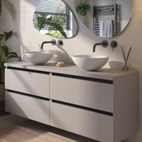 Saqu Gaia badmeubel incl. mat witte waskommen 160x51x77cm mat greige - zwarte greeplijst - thumbnail