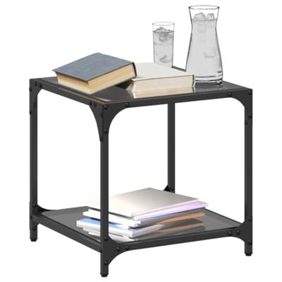 Salontafels 2 st met zwart glazen blad 40x40x40 cm staal