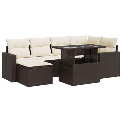 7-delige Loungeset met kussens poly rattan bruin