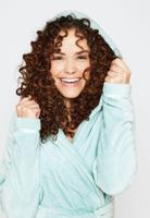 Damesbadjas fleece azuurblauw met capuchon - Charlie Choe -xl - thumbnail