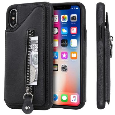 Voor iPhone X effen kleur dubbele gesp rits schokbestendige beschermhoes (zwart)