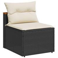 Tuinbanken 2 st zonder armleuning met kussens poly rattan zwart - thumbnail