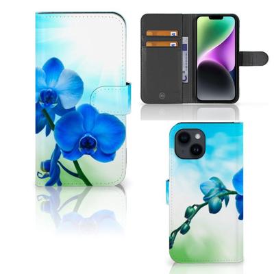iPhone 15 Hoesje Orchidee Blauw - Cadeau voor je Moeder | Portemonnee hoesje iPhone 15 Hoesje Orchidee Blauw - Cadeau voor je Moeder | Portemonnee hoesje