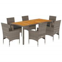 7-delige Tuinset met kussens poly rattan en acaciahout grijs - thumbnail