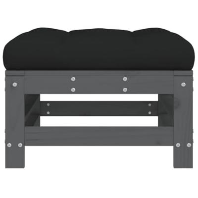 Tuinvoetenbank met kussen massief grenenhout grijs