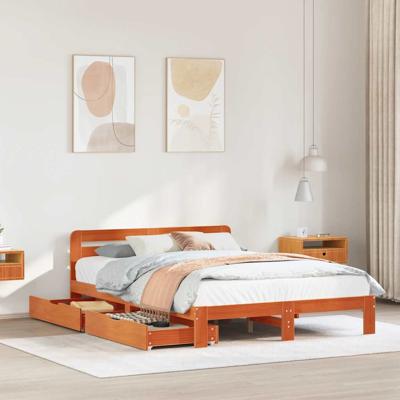 Bedframe zonder matras massief grenenhout wasbruin 135x190 cm