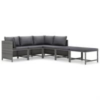 6-delige Loungeset met kussens poly rattan grijs - thumbnail