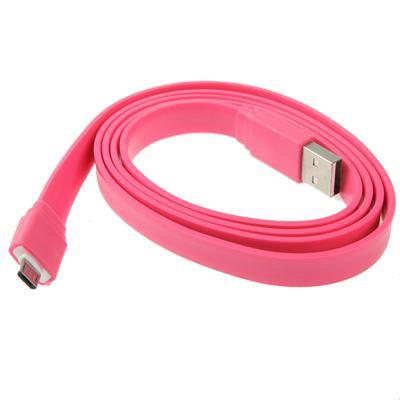 Platte noodle stijl Micro USB poort USB data Kabel voor nokia sony ericsson samsung lg blackberry htc amazon kindle lengte: 1 meter (hard roze)