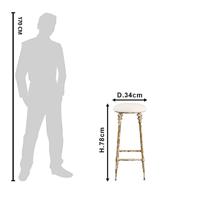 Clayre & Eef Barkruk Ø 34x78 cm Bruin Ijzer Textiel Rond Kruk - thumbnail