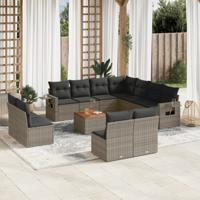 12-delige Loungeset met kussens poly rattan grijs - thumbnail