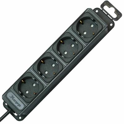 Kopp stekkerdoos 4 stopcontacten kinderveilig 1,4M snoer haakse stekker antraciet met bevestiging