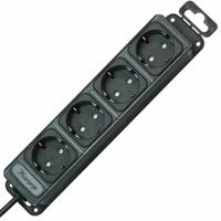 Kopp stekkerdoos 4 stopcontacten kinderveilig 1,4M snoer haakse stekker antraciet met bevestiging - thumbnail