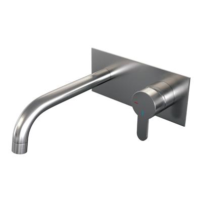 Brauer Brushed Edition Inbouw Wastafelmengkraan met Gebogen Uitloop en Afdekplaat Model D1 RVS Geborsteld PVD