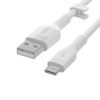 Belkin BoostCharge Flex siliconen USB Type C/A-kabel, USB-IF-gecertificeerde USB-C-laadkabel voor iPhone 16, iPhone 15 Plus/Pro/Pro Max, Samsung Galaxy S24, Pixel, iPad, Nintendo Switch, 2 m, wit - thumbnail