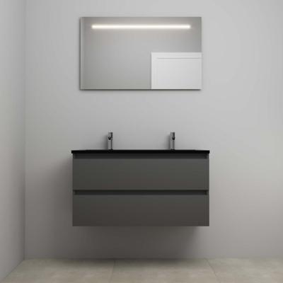On-Line Badkamermeubelset - 100 cm - Voorgemonteerd - Ladestructuur - Acryl Wastafel - 2 Kraangaten - Spiegel met LED-Verlichting - Mat Antraciet
