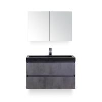 Maxx XL Badmeubelset 100 cm - Beton Antraciet - Wastafel Lucca 1 kraangat - met Spiegelkast - thumbnail