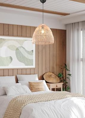 Trio HanglampRike zwart met rotan vlechtwerk - R31131036