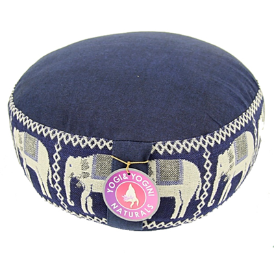 Meditatiekussen donkerblauw olifanten opdruk - Katoen - Boekweit - 33x17 - Donker blauw