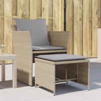 Tuinstoel met voetenbank poly rattan beige - thumbnail