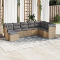 9-delige Loungeset met kussens poly rattan beige - thumbnail