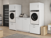 Kast WASHING 2 machines met kast met werkblad wit met 2 opzetkasten - thumbnail