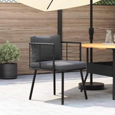 Tuinstoel met kussens poly rattan zwart Tuinstoel met kussens poly rattan zwart