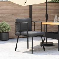 Tuinstoel met kussens poly rattan zwart - thumbnail