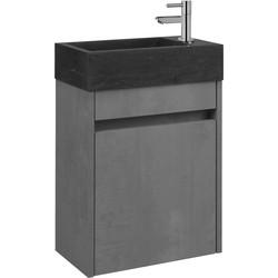 Saqu Florence voorgemonteerd fonteinmeubel in Beton grijs met natuurstenen fontein rechts