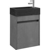 Saqu Florence voorgemonteerd fonteinmeubel in Beton grijs met natuurstenen fontein rechts - thumbnail