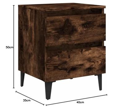Nachtkastjes 2 st met metalen poten 40x35x50 cm gerookt eiken