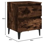 Nachtkastjes 2 st met metalen poten 40x35x50 cm gerookt eiken - thumbnail
