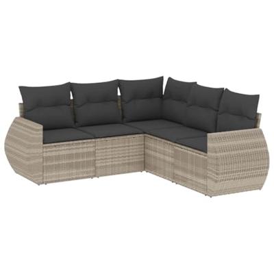 5-delige Loungeset met kussens poly rattan lichtgrijs