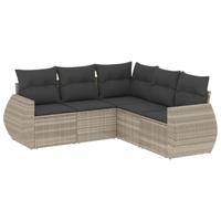 5-delige Loungeset met kussens poly rattan lichtgrijs - thumbnail