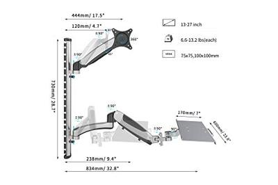 Digitus DA-90354 Monitor-wandbeugel 1-voudig 38,1 cm (15) - 68,6 cm (27) Zwart, Zilver In hoogte verstelbaar, Toetsenbordhouder, Kantelbaar, Zwenkbaar,