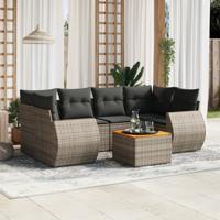 7-delige Loungeset met kussens poly rattan grijs - thumbnail