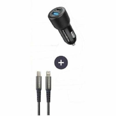 Oplader + kabelpakket - THOMSON - 60 W autolader - C naar L 5A kabel - Lengte 1,5 m Oplader + kabelpakket - THOMSON - 60 W autolader - C naar L 5A kabel - Lengte 1,5 m