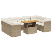 10-delige Loungeset met kussens poly rattan beige - thumbnail