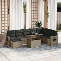 9-delige Loungeset met kussens poly rattan grijs - thumbnail