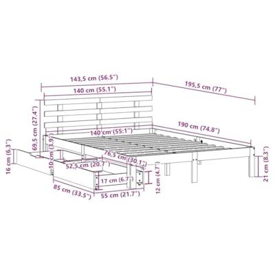 Bedframe met lades massief grenenhout wit 140x190 cm