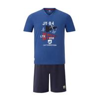 Jan Vanderstorm Plus Size shortama BENGT met printopdruk blauw - thumbnail