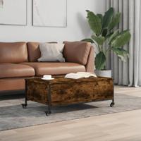 Salontafel met wielen 91x55x34 cm bewerkt hout gerookt eiken - thumbnail