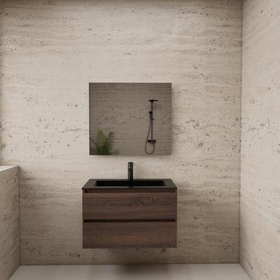 ACTIE BWS Badmeubel | Paris | Sonoma Choco 80 cm | Mat Zwart Wastafel | 1 Kraangat