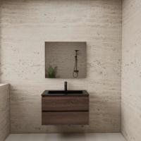 ACTIE BWS Badmeubel | Paris | Sonoma Choco 80 cm | Mat Zwart Wastafel | 1 Kraangat - thumbnail