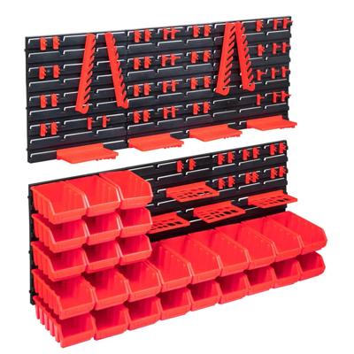 VidaXL 103-delige opslagbakkenset met wandpanelen rood en zwart