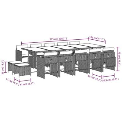 15-delige Tuinset met kussens poly rattan beige - thumbnail