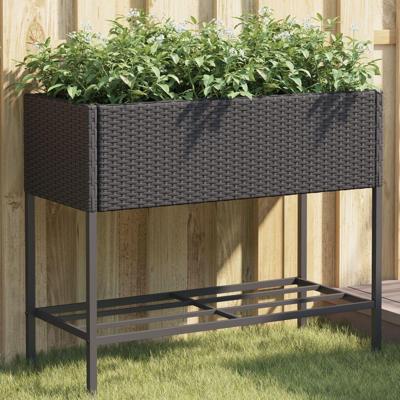 Plantenbakken met schap 2 st 90x40x75 poly rattan zwart