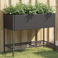 Plantenbakken met schap 2 st 90x40x75 poly rattan zwart - thumbnail